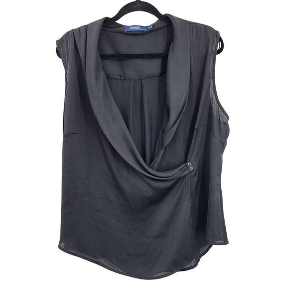 Eloquii Wrap Blouse 18W Black Sleeveless Draped Lightweight Satin Day To Night - Picture 1 of 14